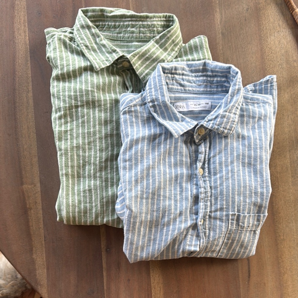 Zara Boys Striped Green and Blue Shirts Sz 11-12 years.
